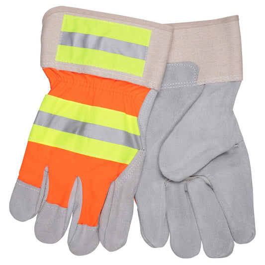 Hi-Viz Reflective Leather Gloves - MCR Safety - Select Quality