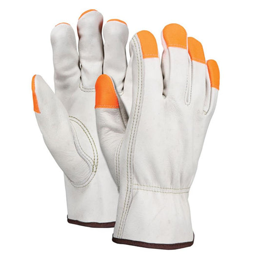 Hi-Viz Orange Leather Gloves - MCR Safety - Durable Design
