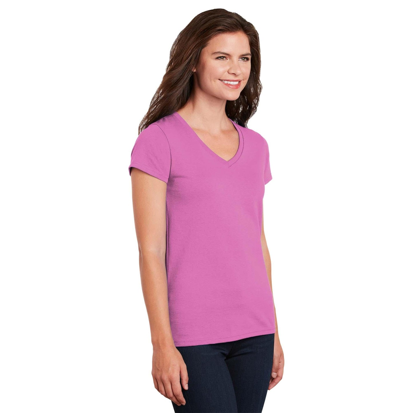 White T-Shirts - Gildan - Stylish Cotton V-Neck - Fashion Fit