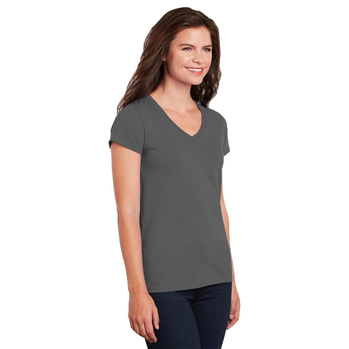 White T-Shirts - Gildan - Stylish Cotton V-Neck - Fashion Fit