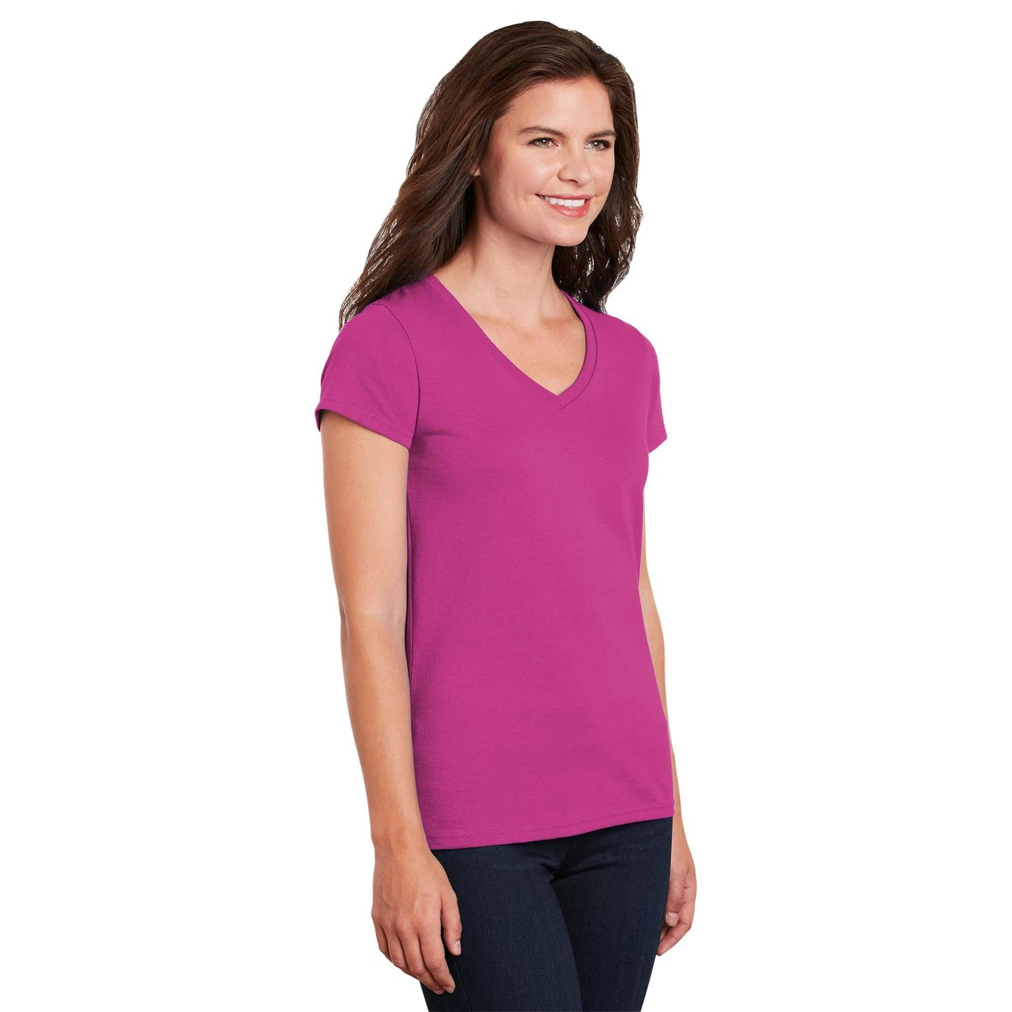 White T-Shirts - Gildan - Stylish Cotton V-Neck - Fashion Fit