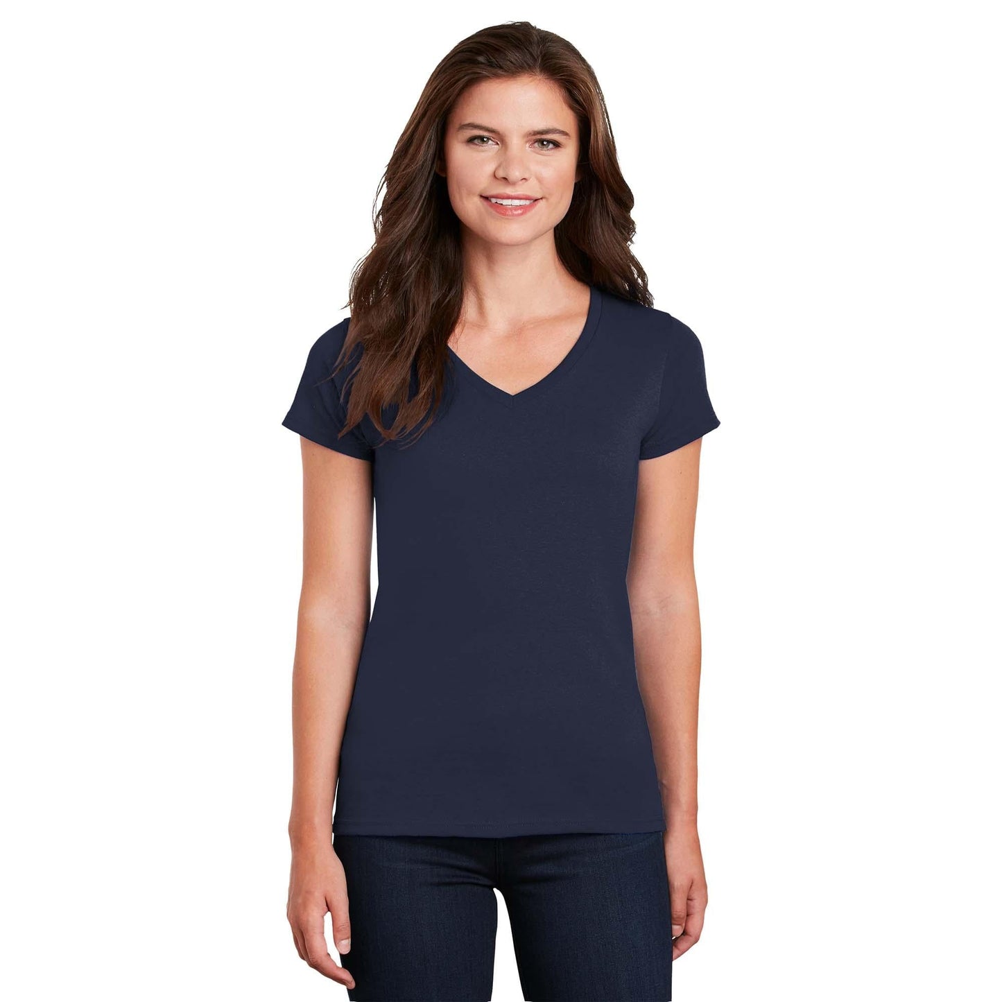 White T-Shirts - Gildan - Stylish Cotton V-Neck - Fashion Fit
