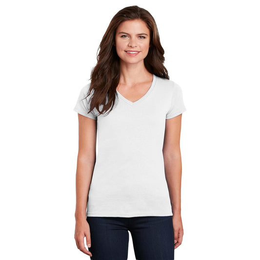 White T-Shirts - Gildan - Stylish Cotton V-Neck - Fashion Fit