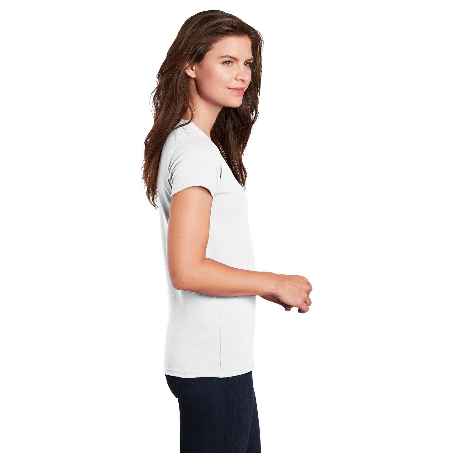 White T-Shirts - Gildan - Stylish Cotton V-Neck - Fashion Fit