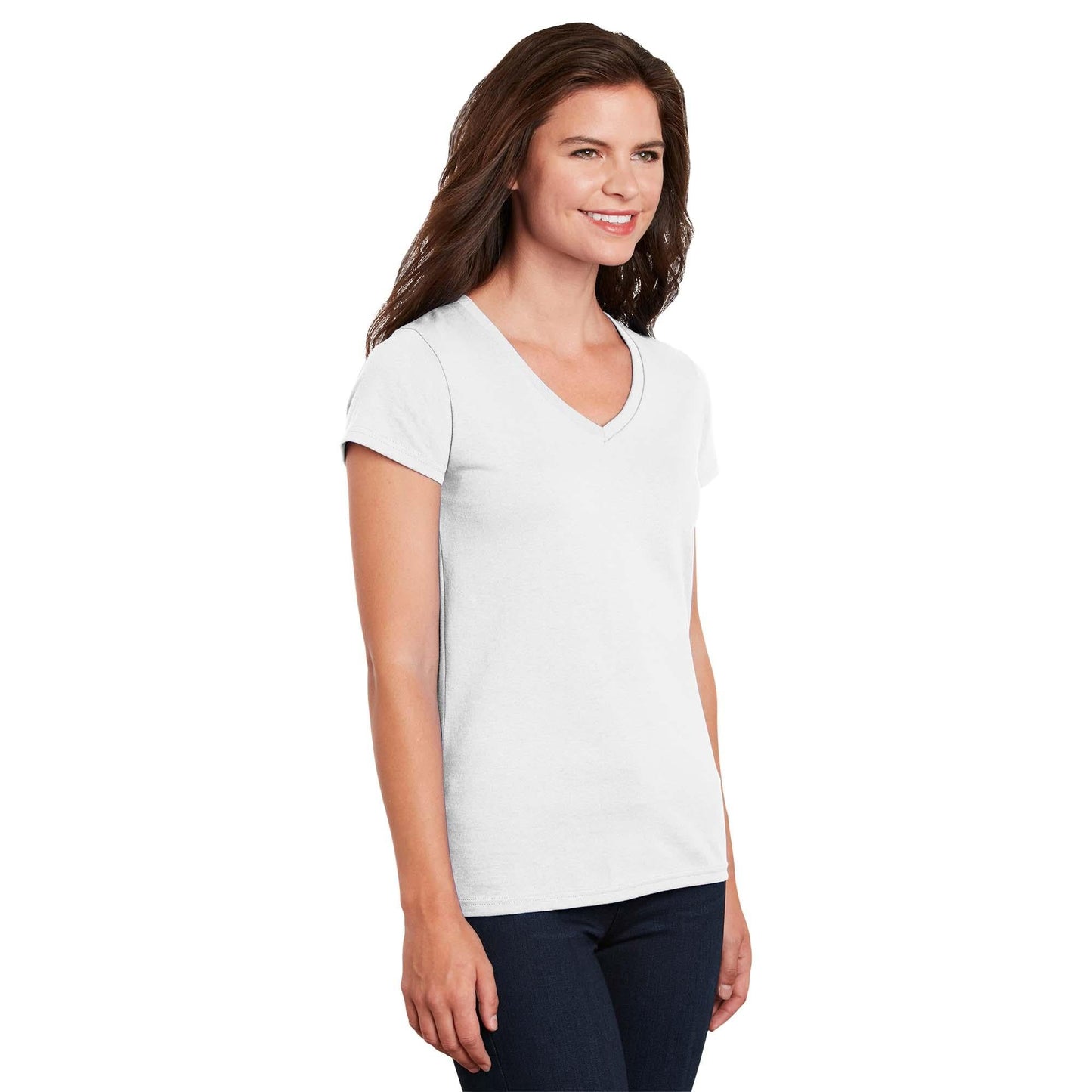 White T-Shirts - Gildan - Stylish Cotton V-Neck - Fashion Fit