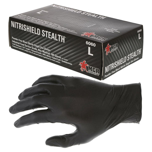 Black Disposable Gloves - MCR Safety - Nitrile Strength