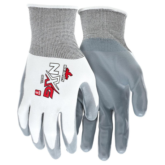 White/Gray String Knit Gloves - MCR Safety - Nitrile Coated