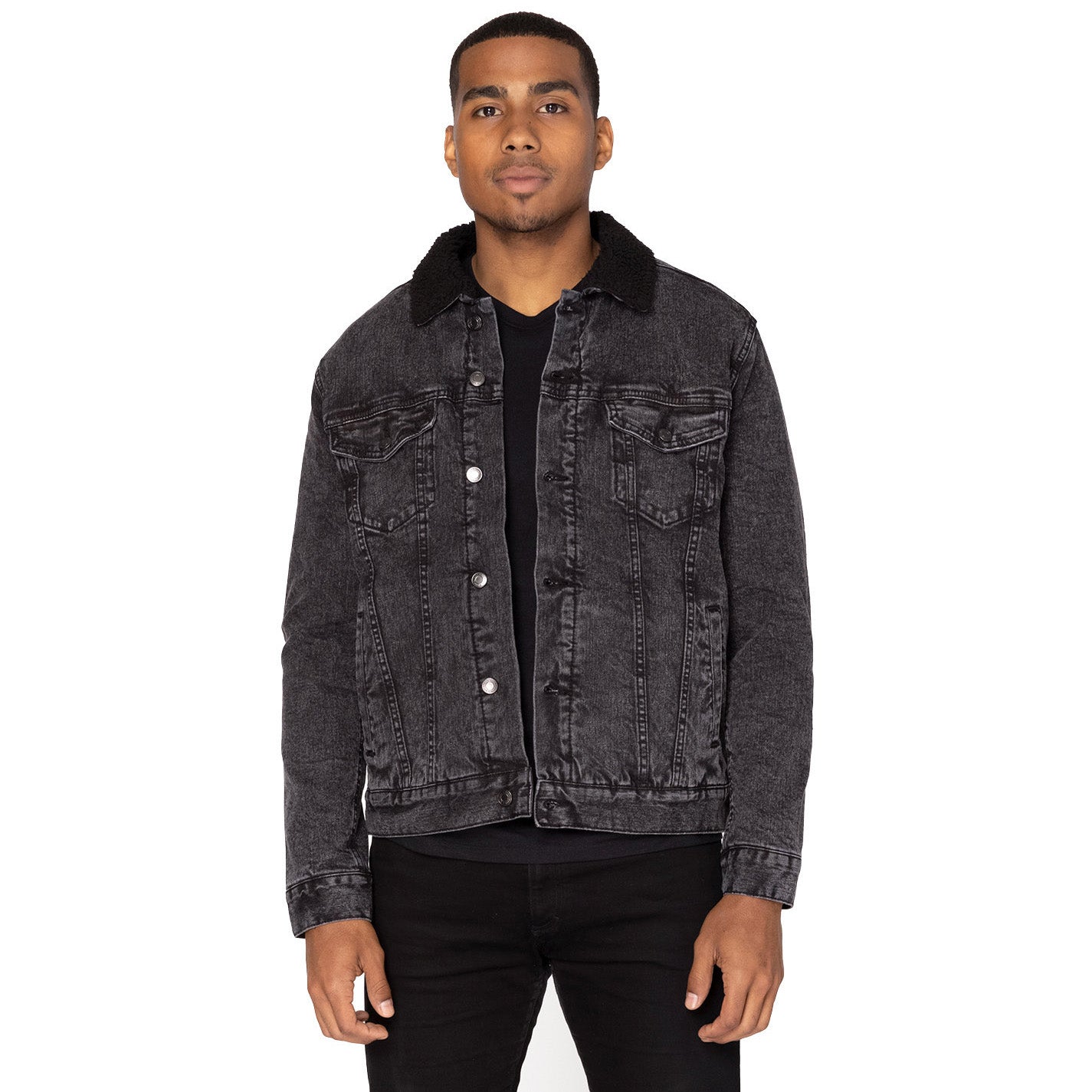 Black Denim Jacket - Threadfast - Sherpa Lined