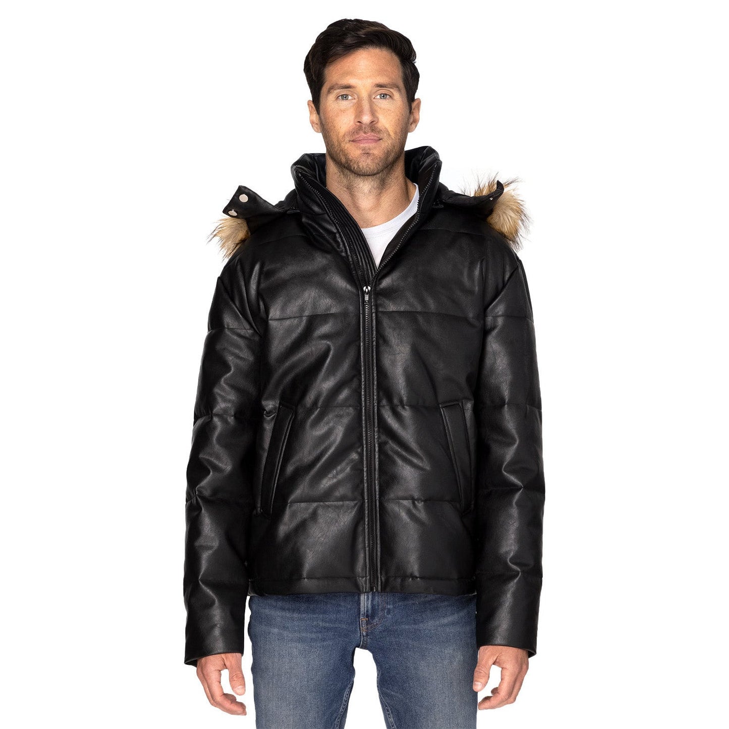 Black Vegan Leather Jacket - Threadfast - Stylish Puffer