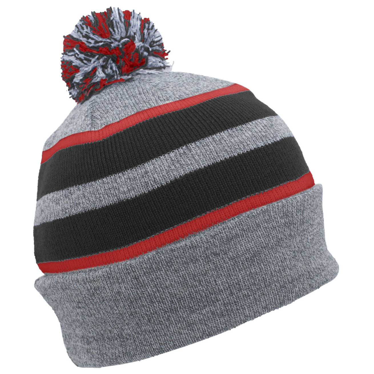 Black/Red Beanies - Pacific Headwear - Stylish Knit Pom-Pom