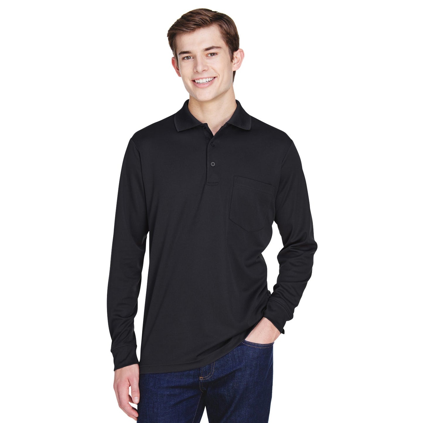 Black Performance Polo - Core 365 - Moisture Wicking