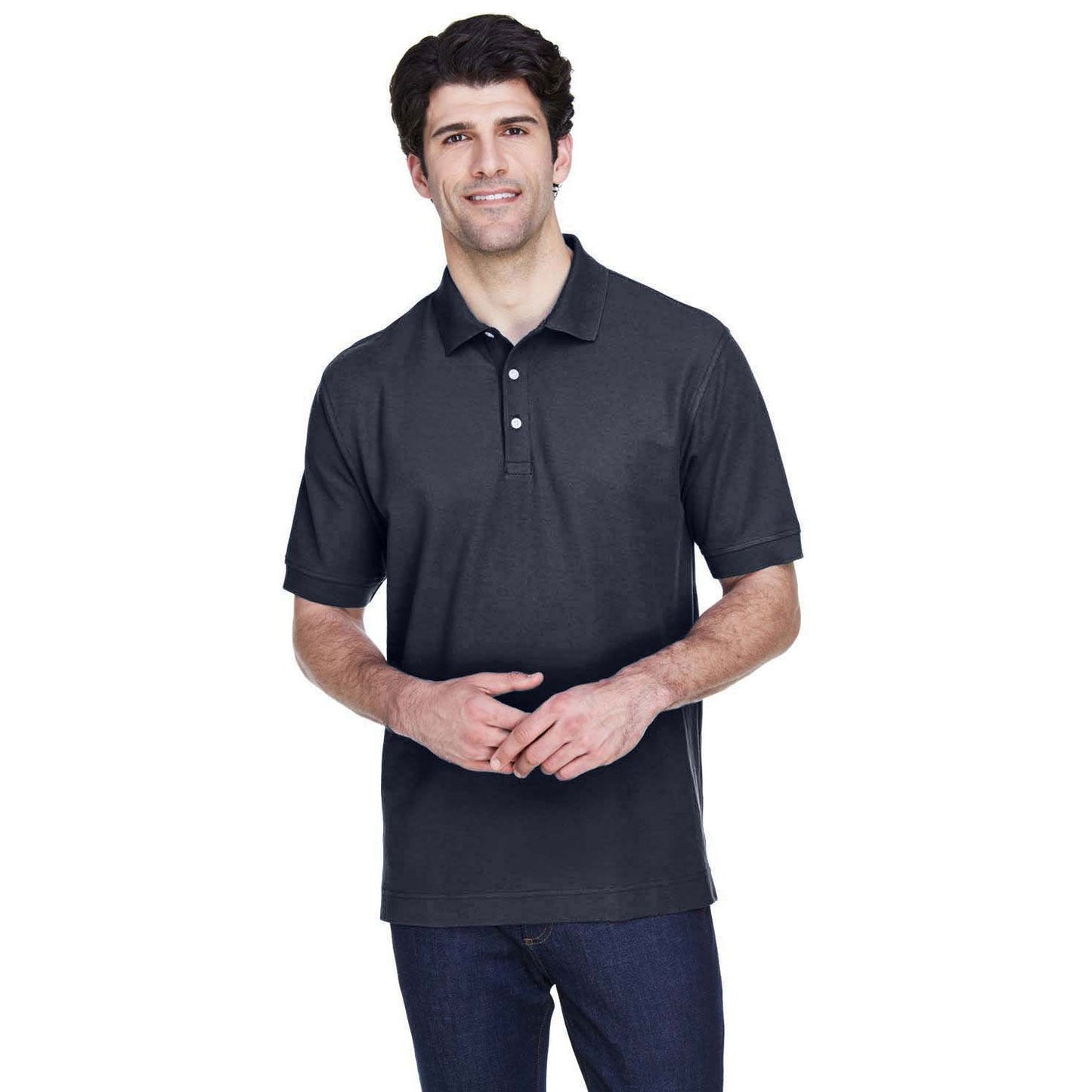 Black Polo Shirt - Devon & Jones - Pima Cotton Soft