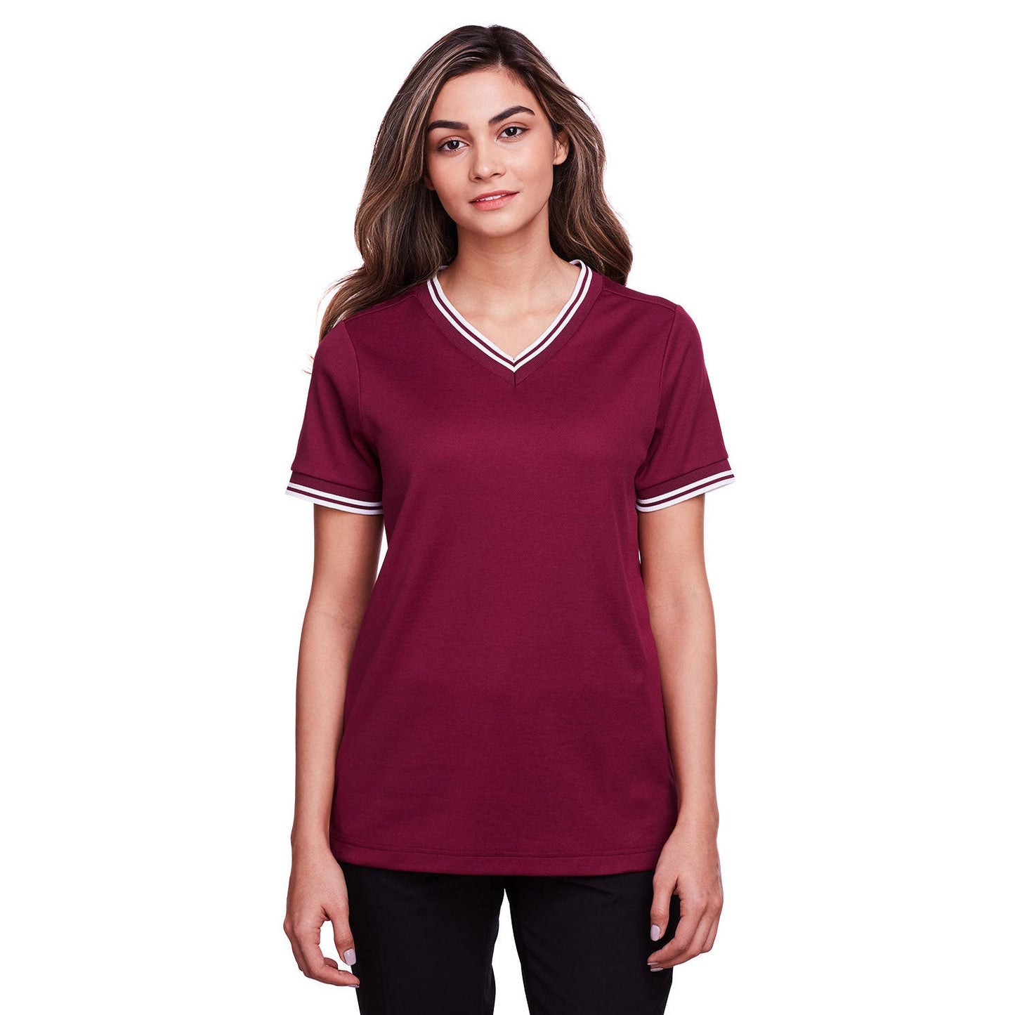 Black/White T-Shirts - Devon & Jones - Stylish V-Neck Top