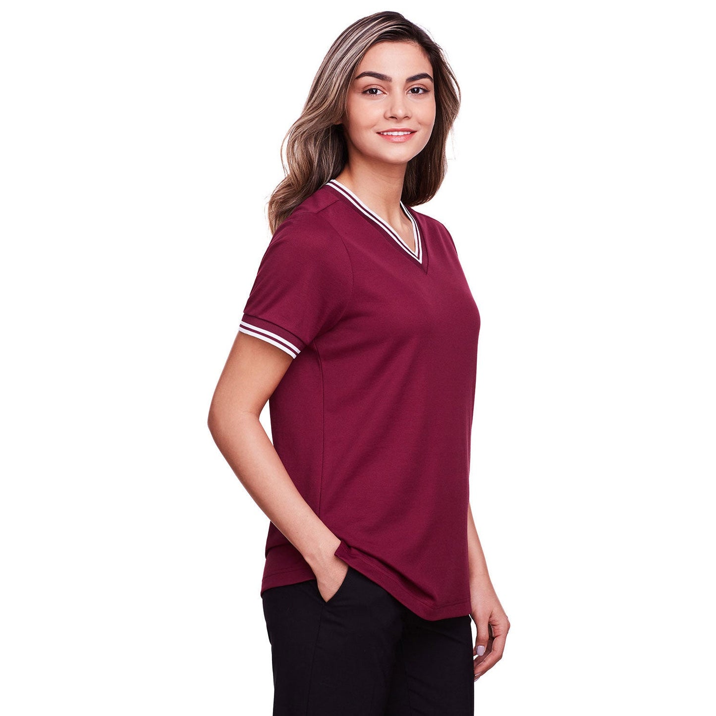 Black/White T-Shirts - Devon & Jones - Stylish V-Neck Top