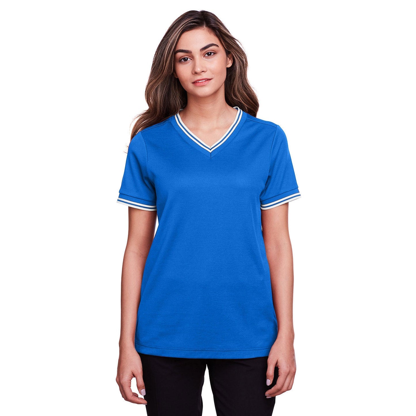Black/White T-Shirts - Devon & Jones - Stylish V-Neck Top