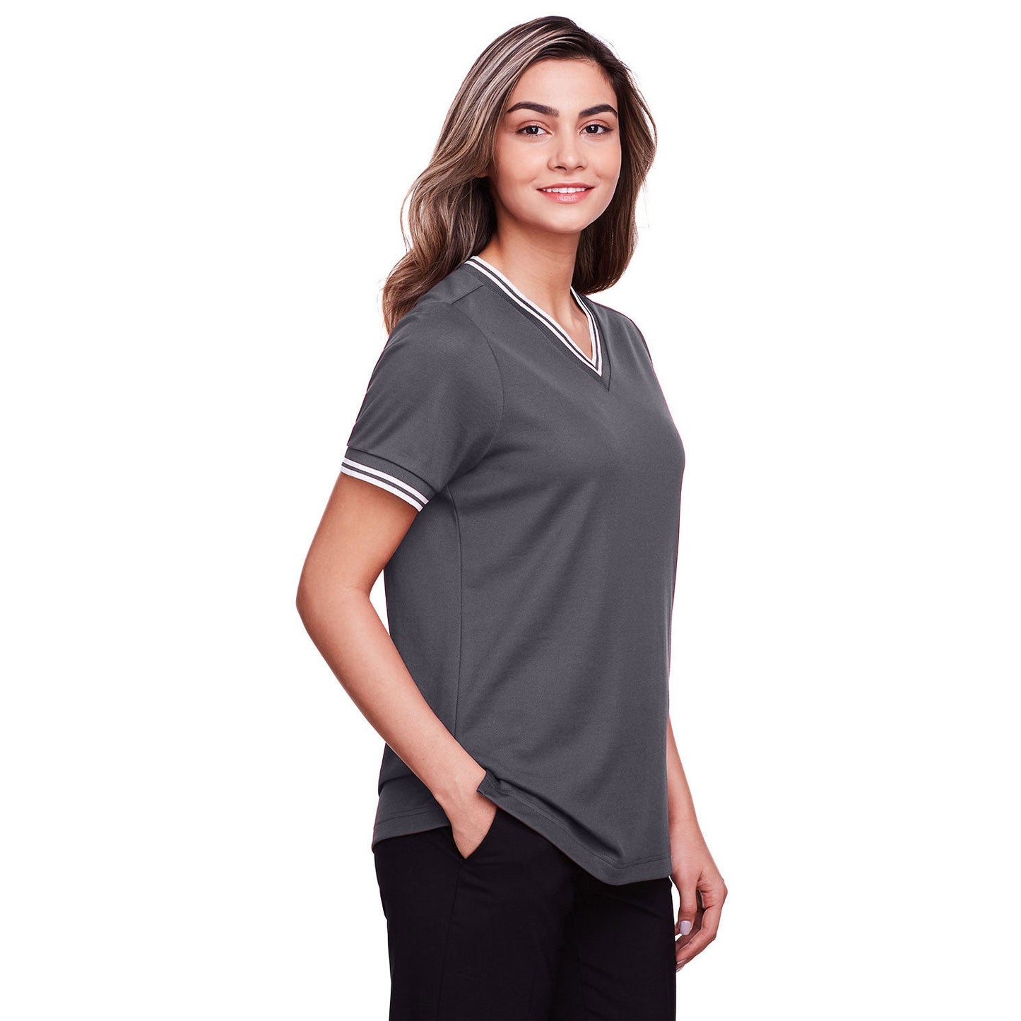 Black/White T-Shirts - Devon & Jones - Stylish V-Neck Top