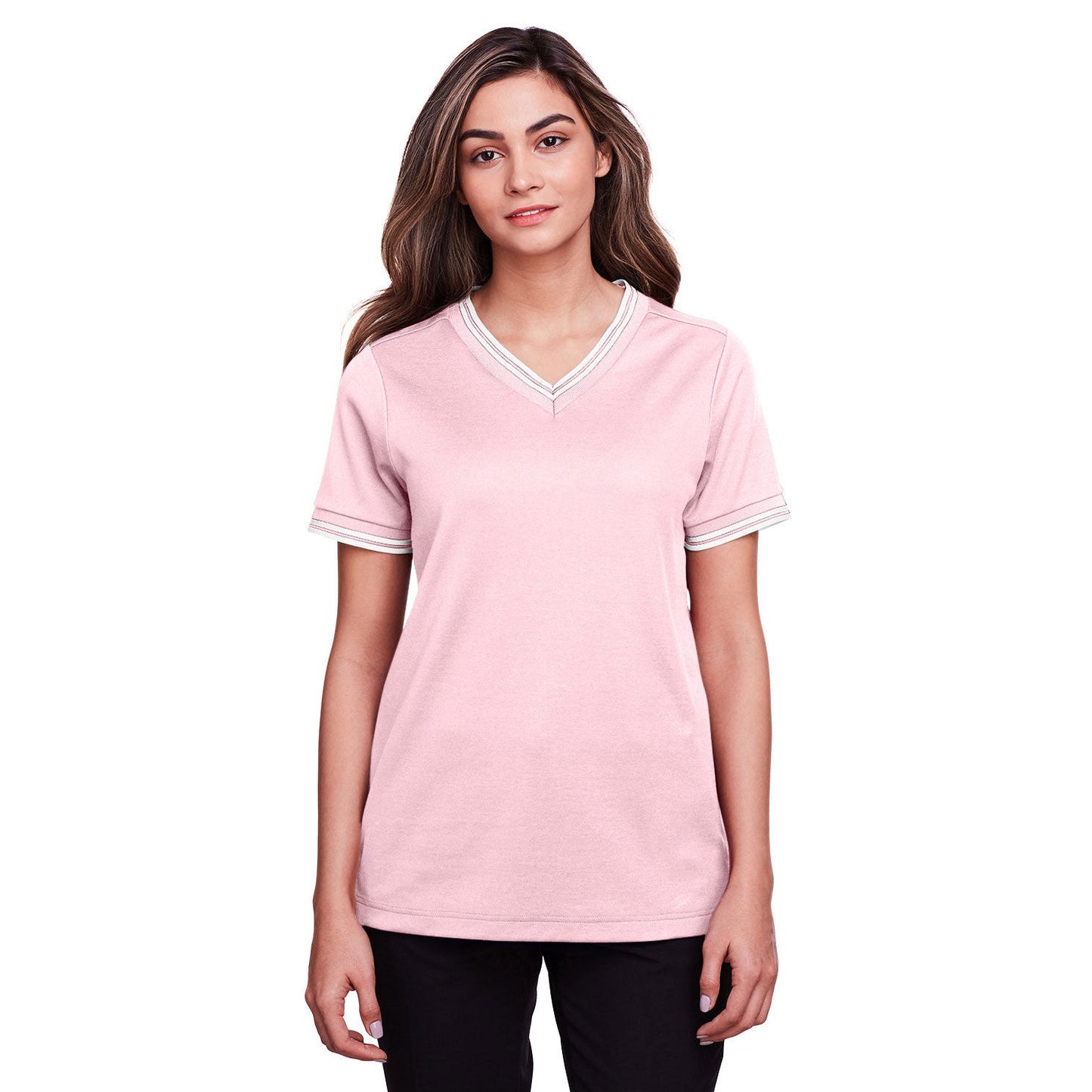Black/White T-Shirts - Devon & Jones - Stylish V-Neck Top