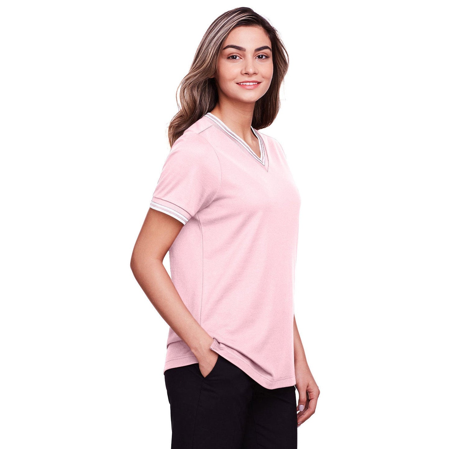 Black/White T-Shirts - Devon & Jones - Stylish V-Neck Top