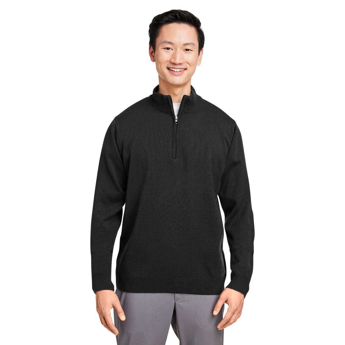 Black Sweaters - Stylish Zip Sweater - Harriton - Acrylic Knit