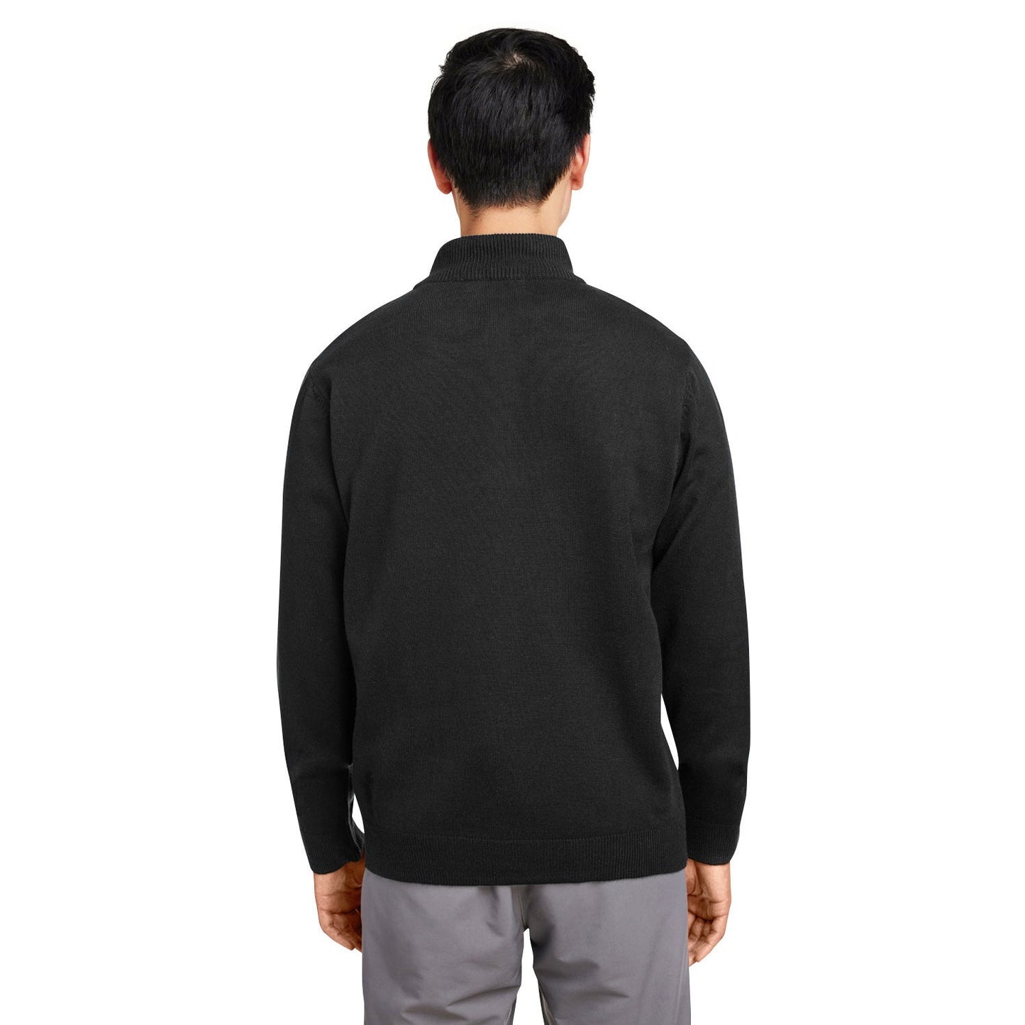 Black Sweaters - Stylish Zip Sweater - Harriton - Acrylic Knit
