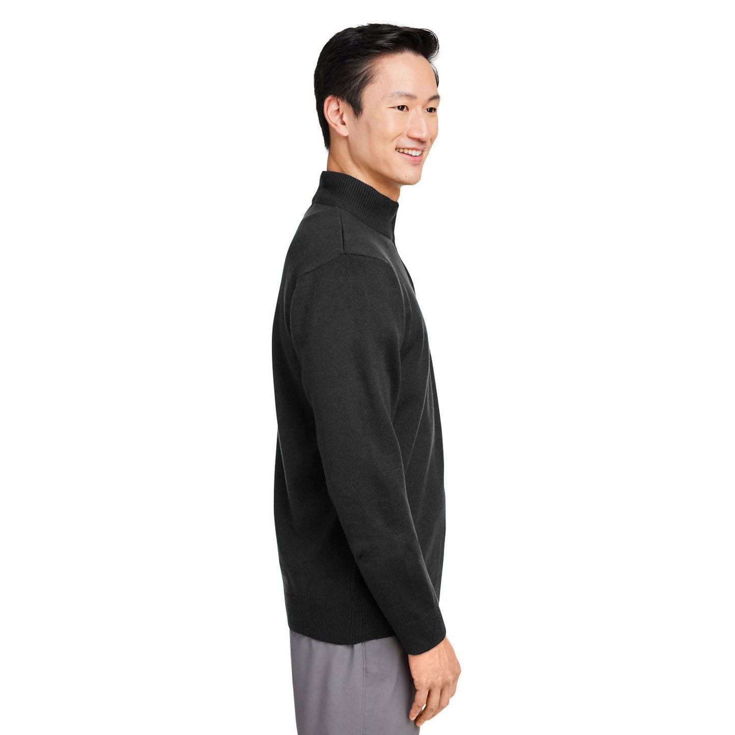 Black Sweaters - Stylish Zip Sweater - Harriton - Acrylic Knit