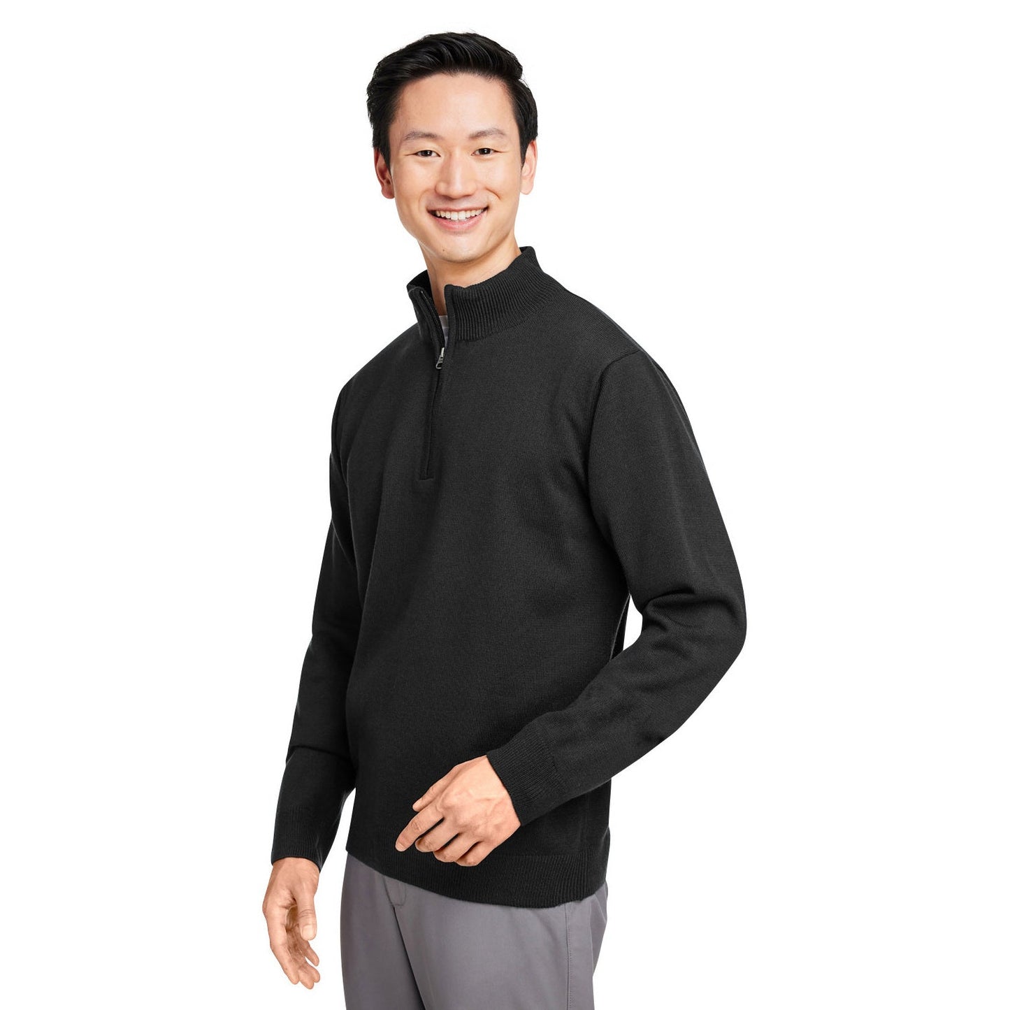 Black Sweaters - Stylish Zip Sweater - Harriton - Acrylic Knit