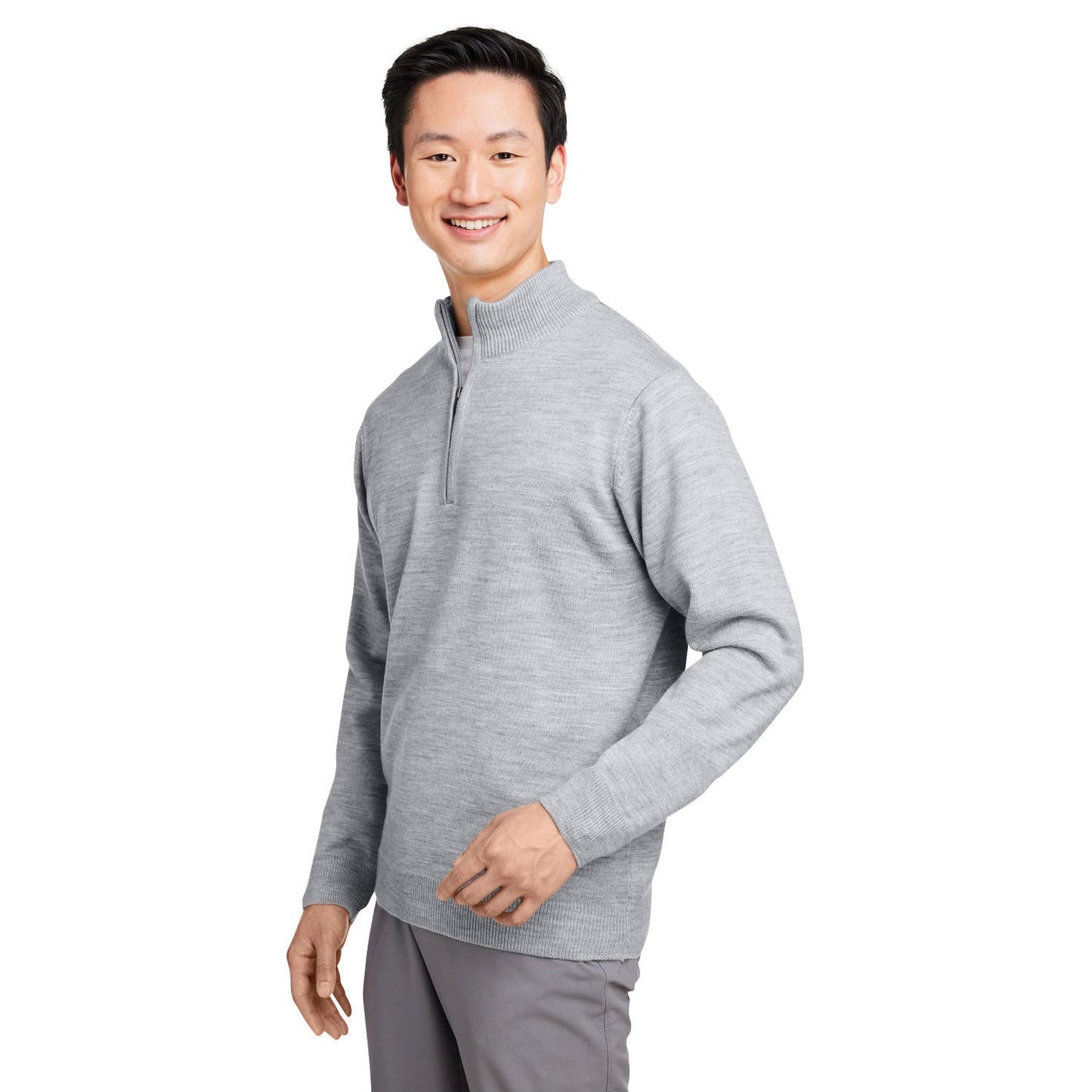 Black Sweaters - Stylish Zip Sweater - Harriton - Acrylic Knit