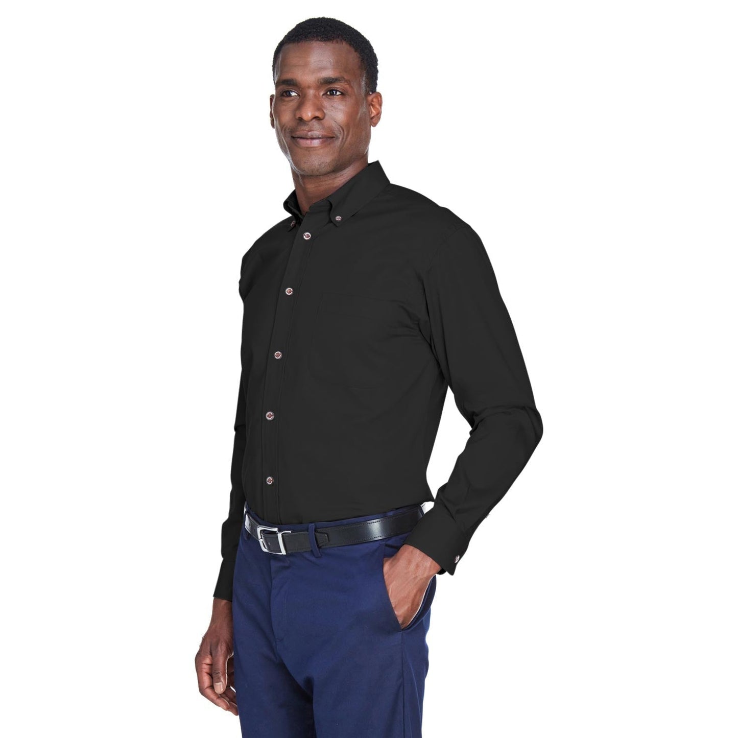 Black Button Up Shirts - Harriton - Easy Blend Twill