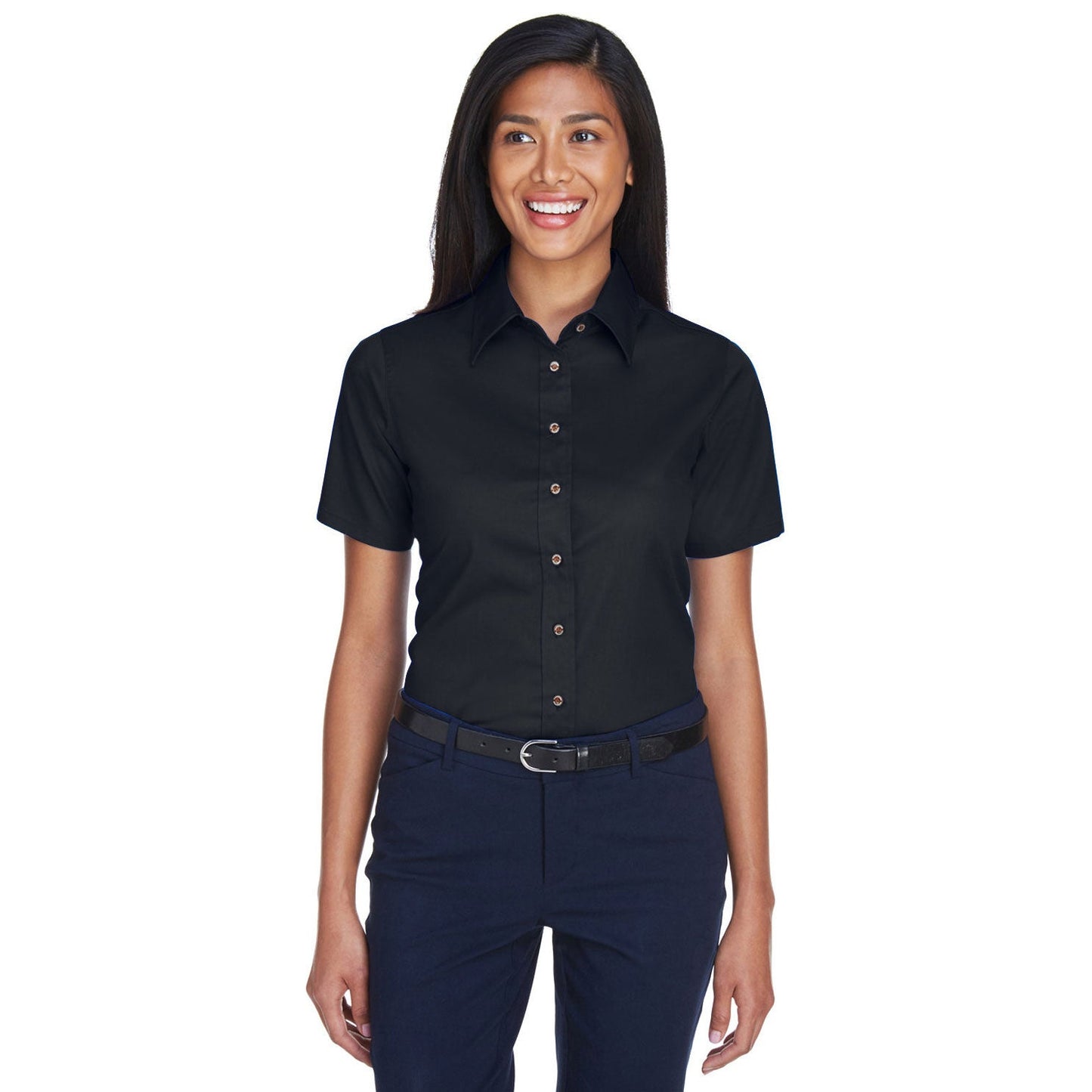 Black Button Up Shirt - Harriton - Short Sleeve Twill
