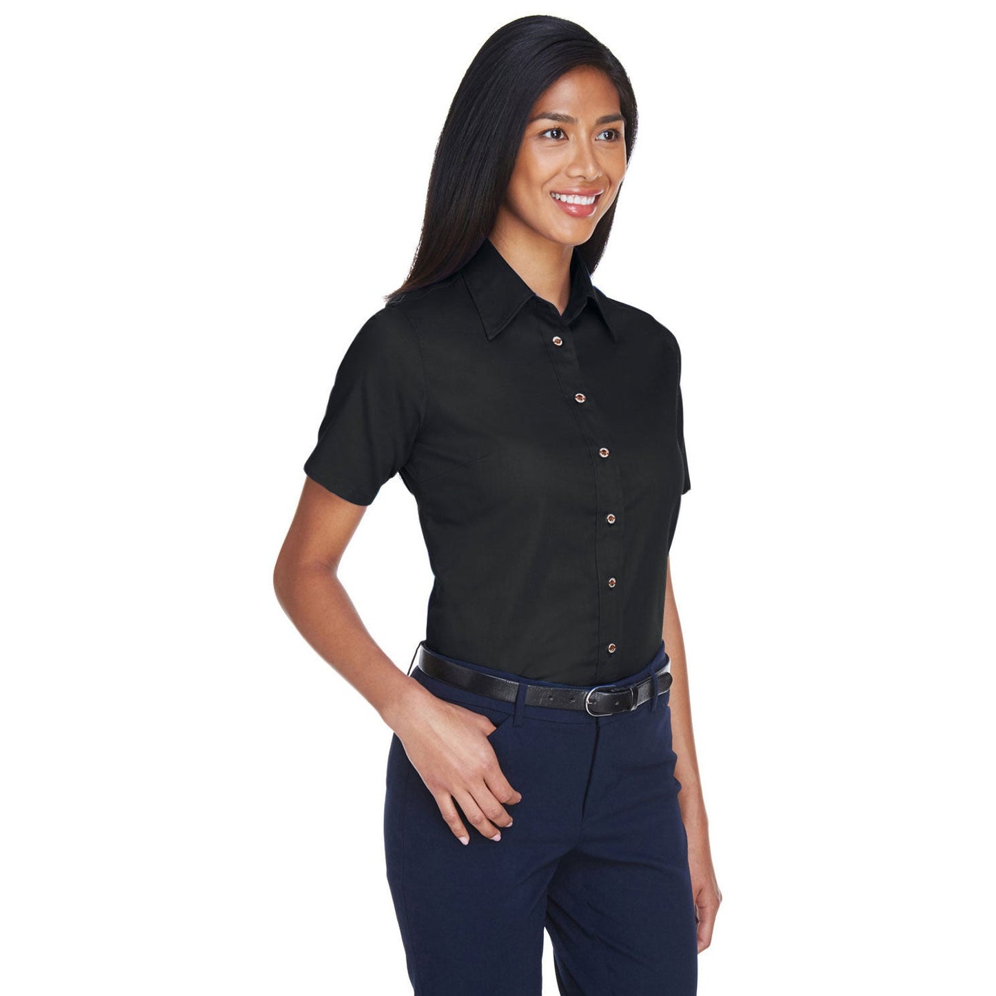 Black Button Up Shirt - Harriton - Short Sleeve Twill