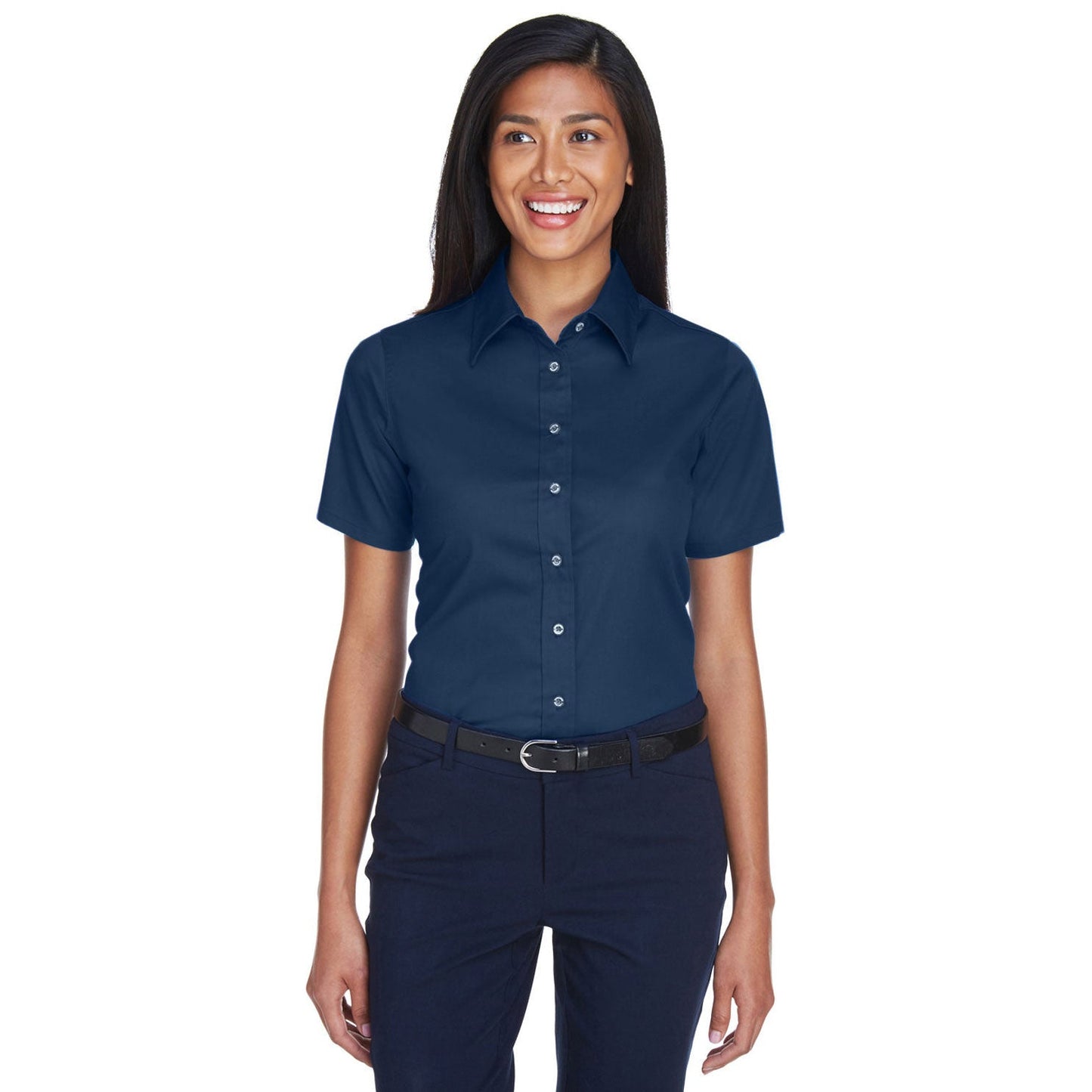 Black Button Up Shirt - Harriton - Short Sleeve Twill