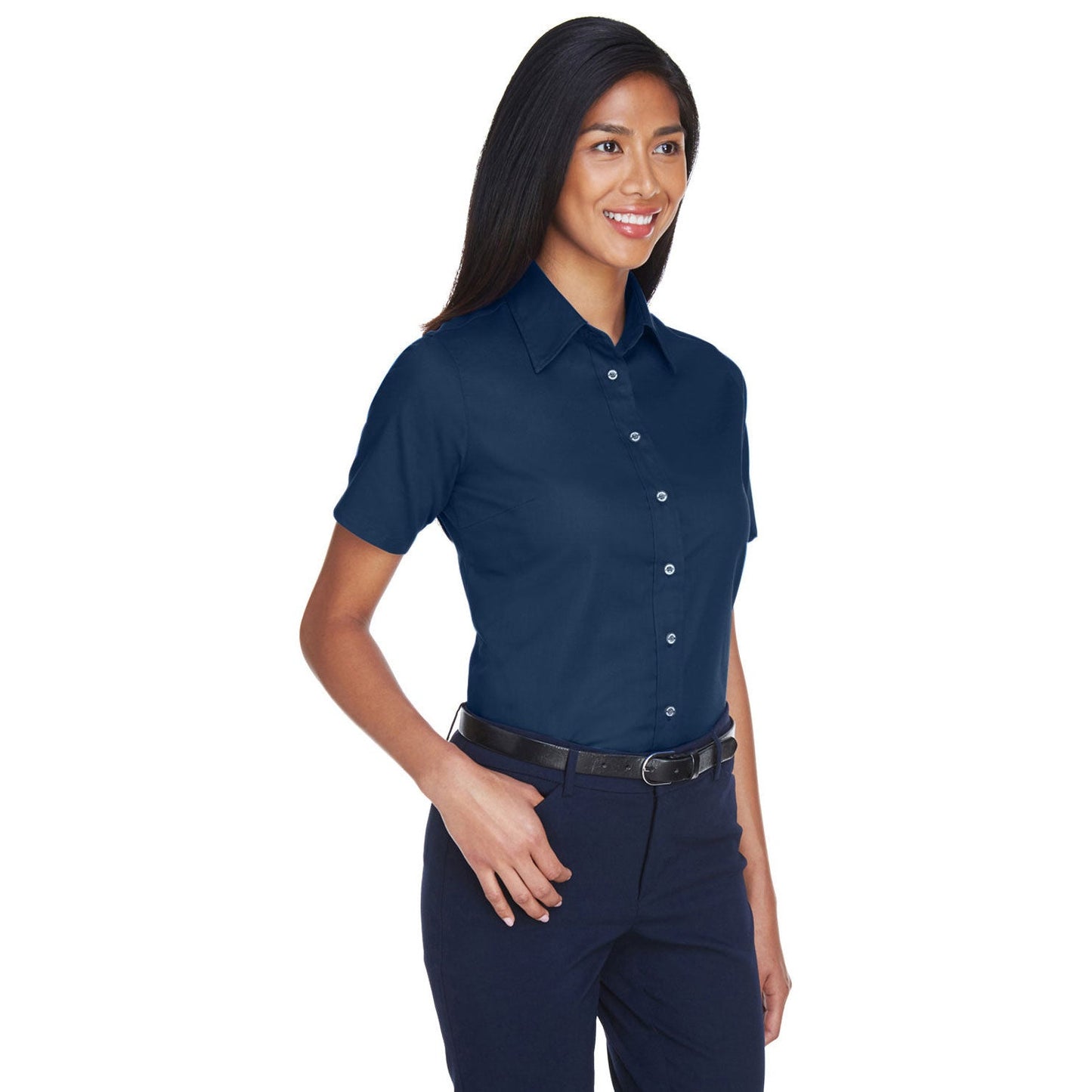 Black Button Up Shirt - Harriton - Short Sleeve Twill