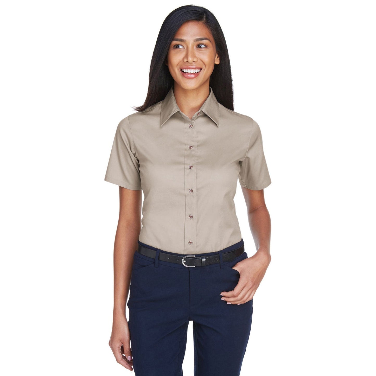 Black Button Up Shirt - Harriton - Short Sleeve Twill