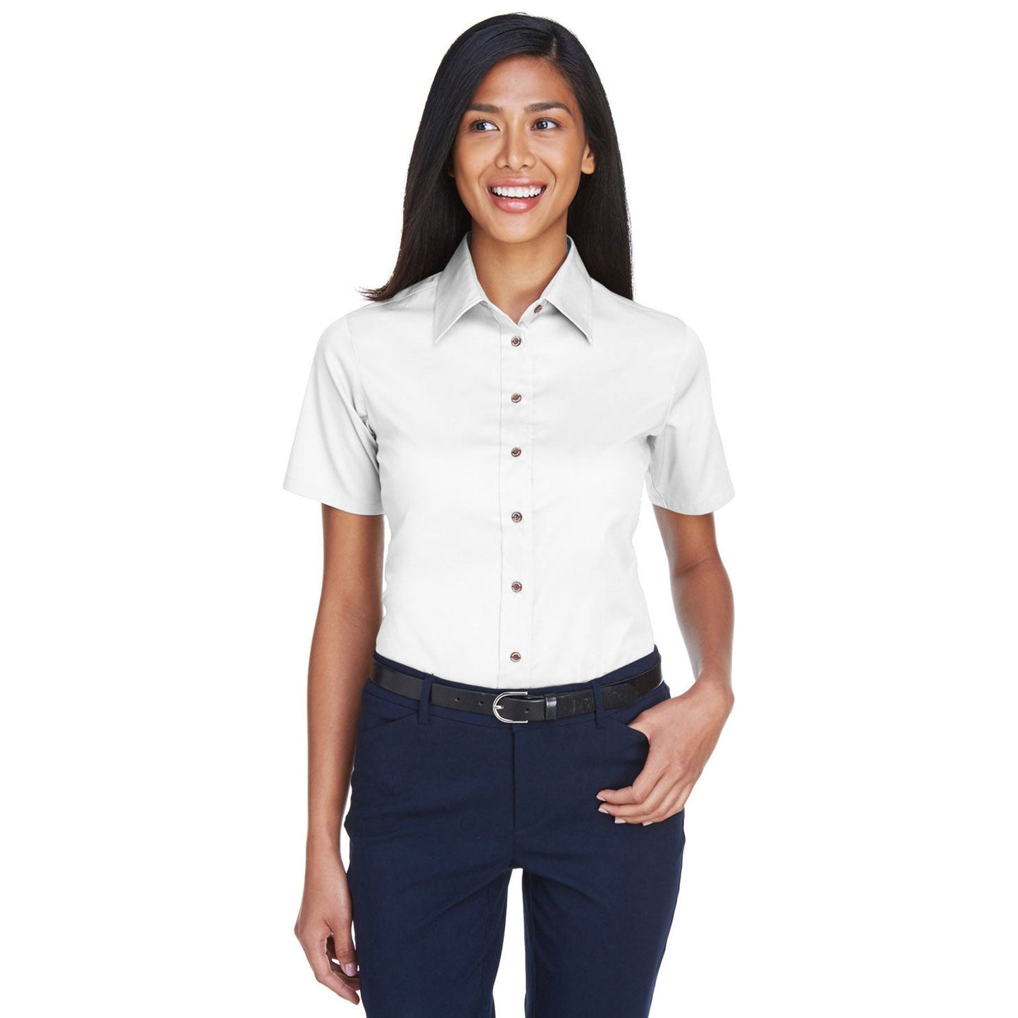 Black Button Up Shirt - Harriton - Short Sleeve Twill