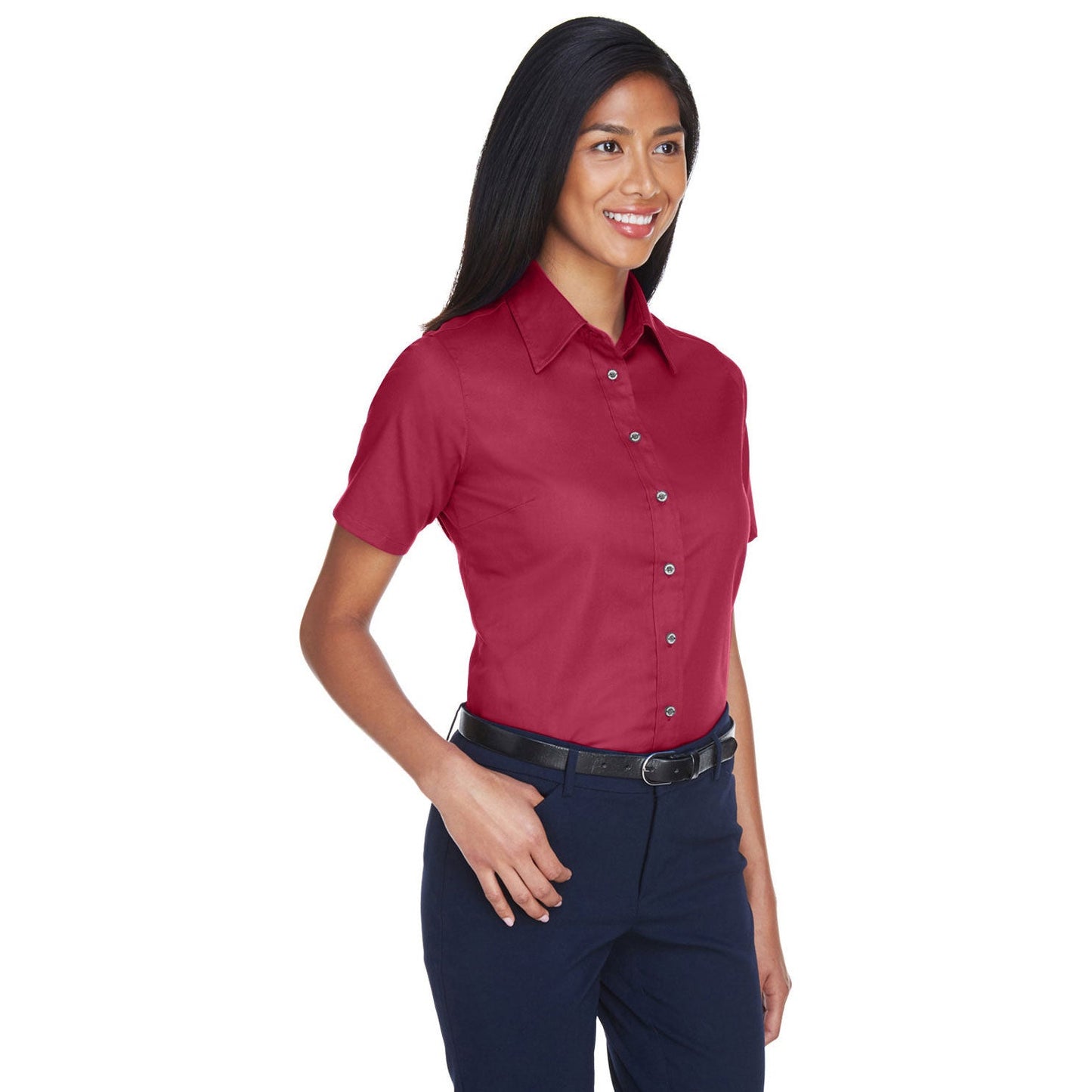 Black Button Up Shirt - Harriton - Short Sleeve Twill
