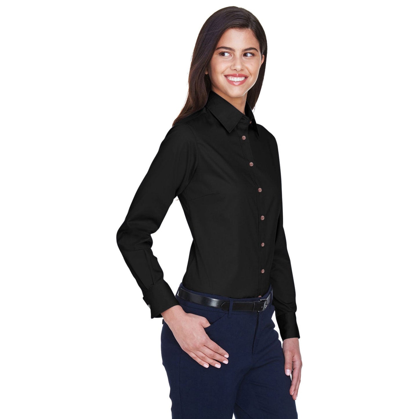 Black Button Up Shirts - Harriton - Easy Blend Twill