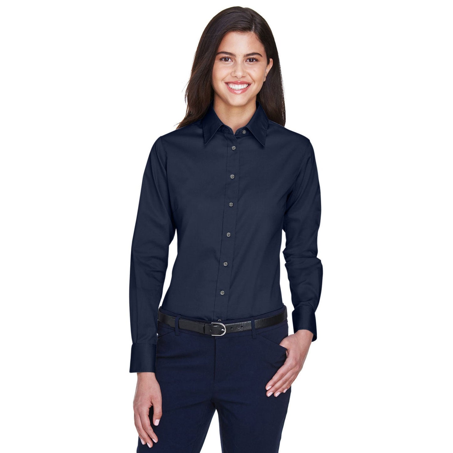Black Button Up Shirts - Harriton - Easy Blend Twill