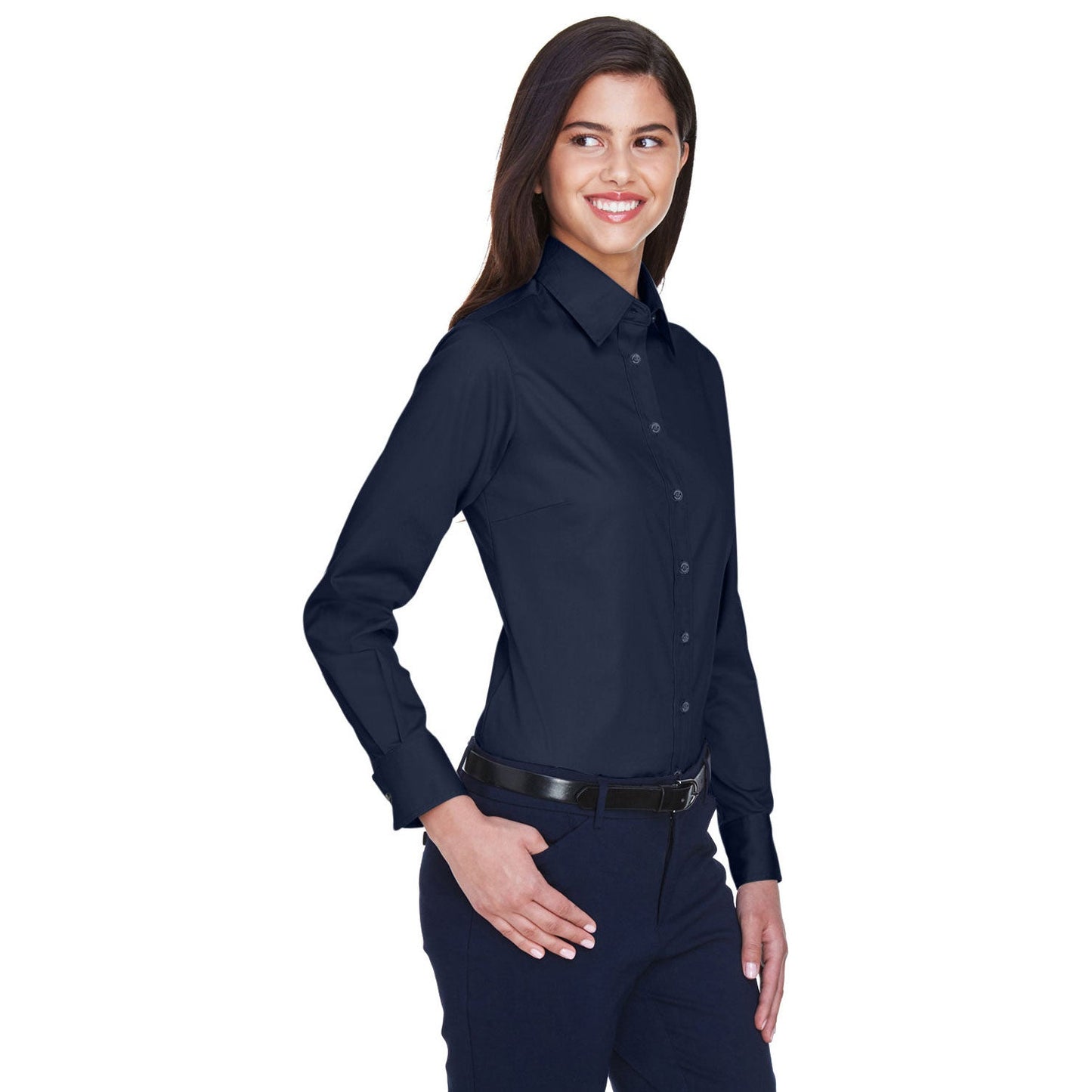 Black Button Up Shirts - Harriton - Easy Blend Twill