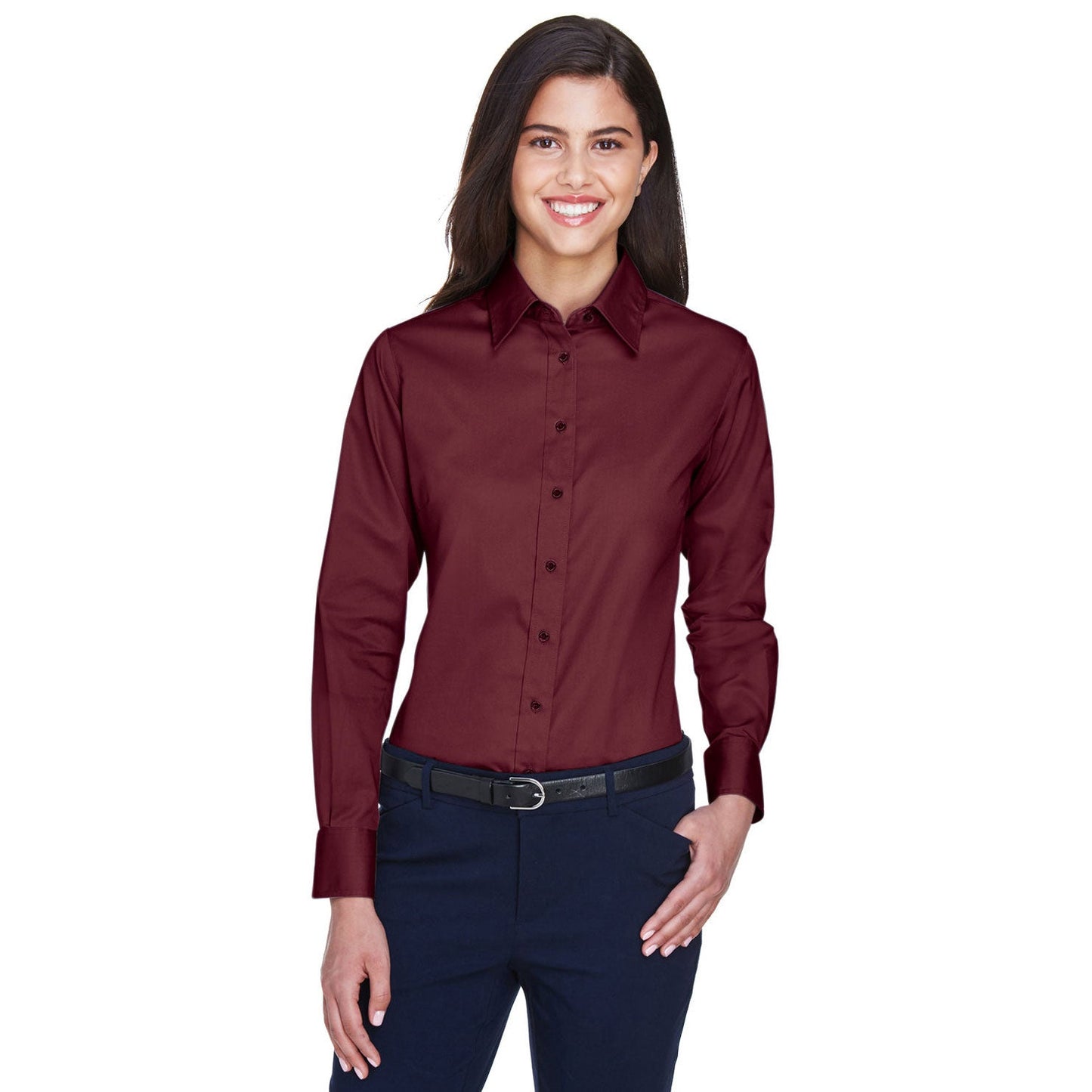 Black Button Up Shirts - Harriton - Easy Blend Twill