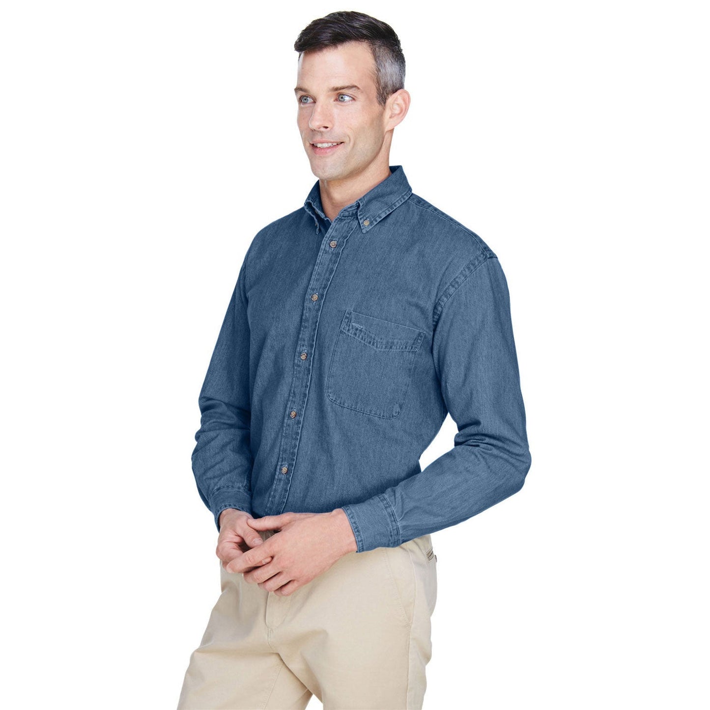 Washed Black Button Up Shirts - Harriton - Cotton Denim