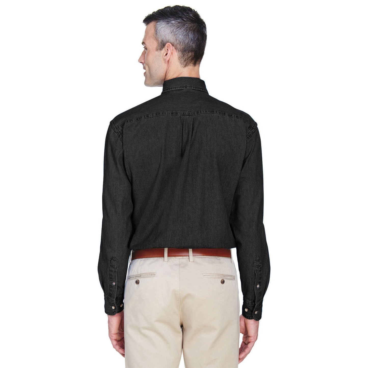 Washed Black Button Up Shirts - Harriton - Cotton Denim