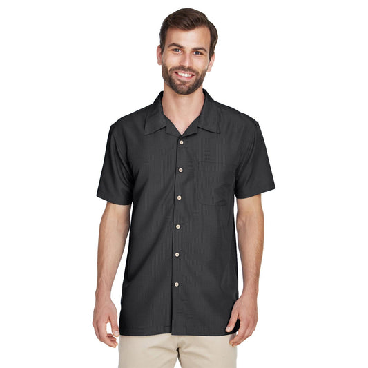 Black Button Up Shirt - Harriton - Textured Camp Style