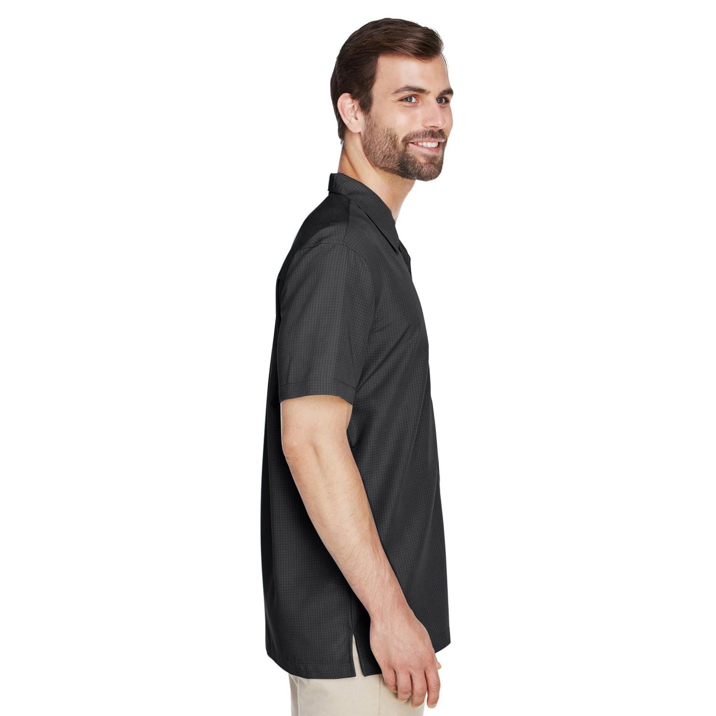 Black Button Up Shirt - Harriton - Textured Camp Style