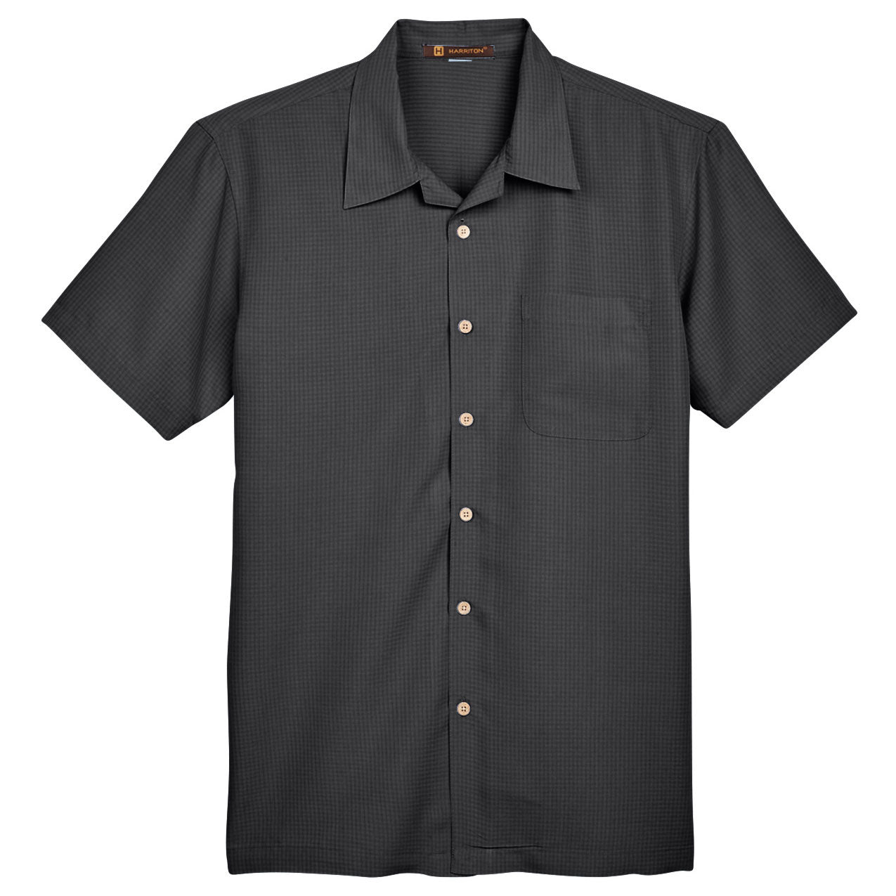 Black Button Up Shirt - Harriton - Textured Camp Style
