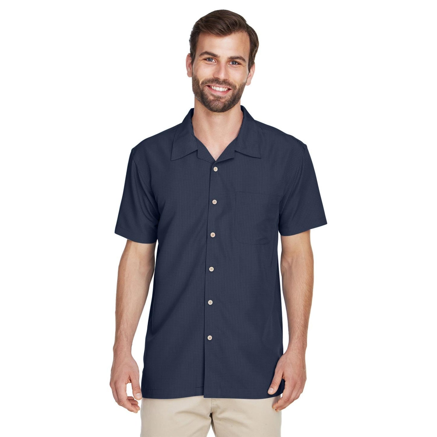 Black Button Up Shirt - Harriton - Textured Camp Style