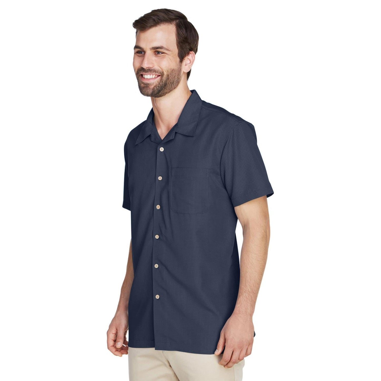 Black Button Up Shirt - Harriton - Textured Camp Style