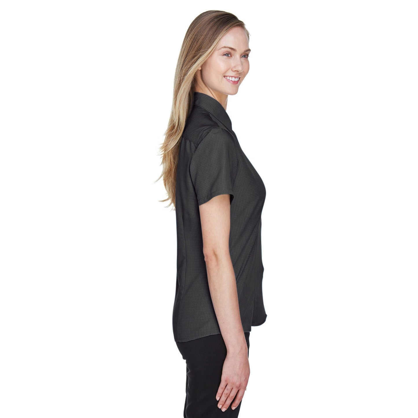 Black Textured Button Up Shirts - Harriton - Soft Fabric