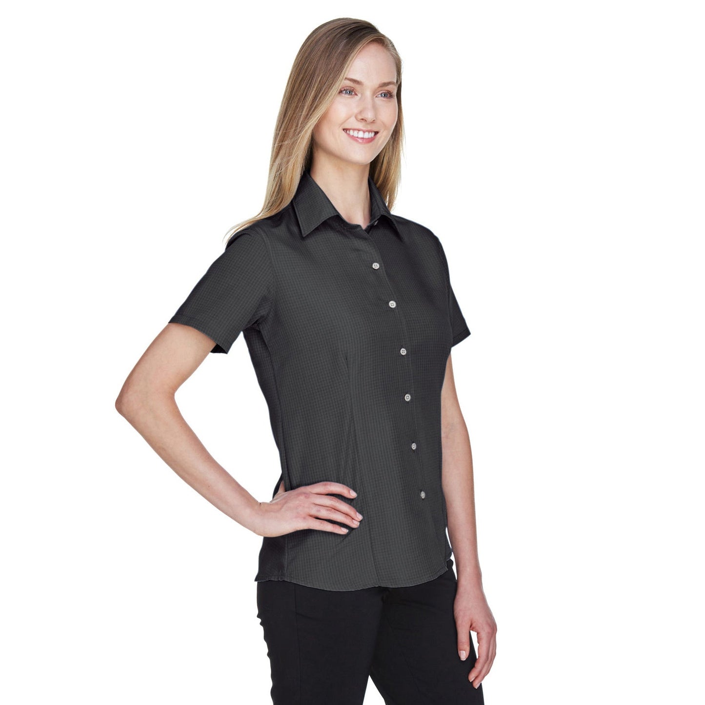Black Textured Button Up Shirts - Harriton - Soft Fabric