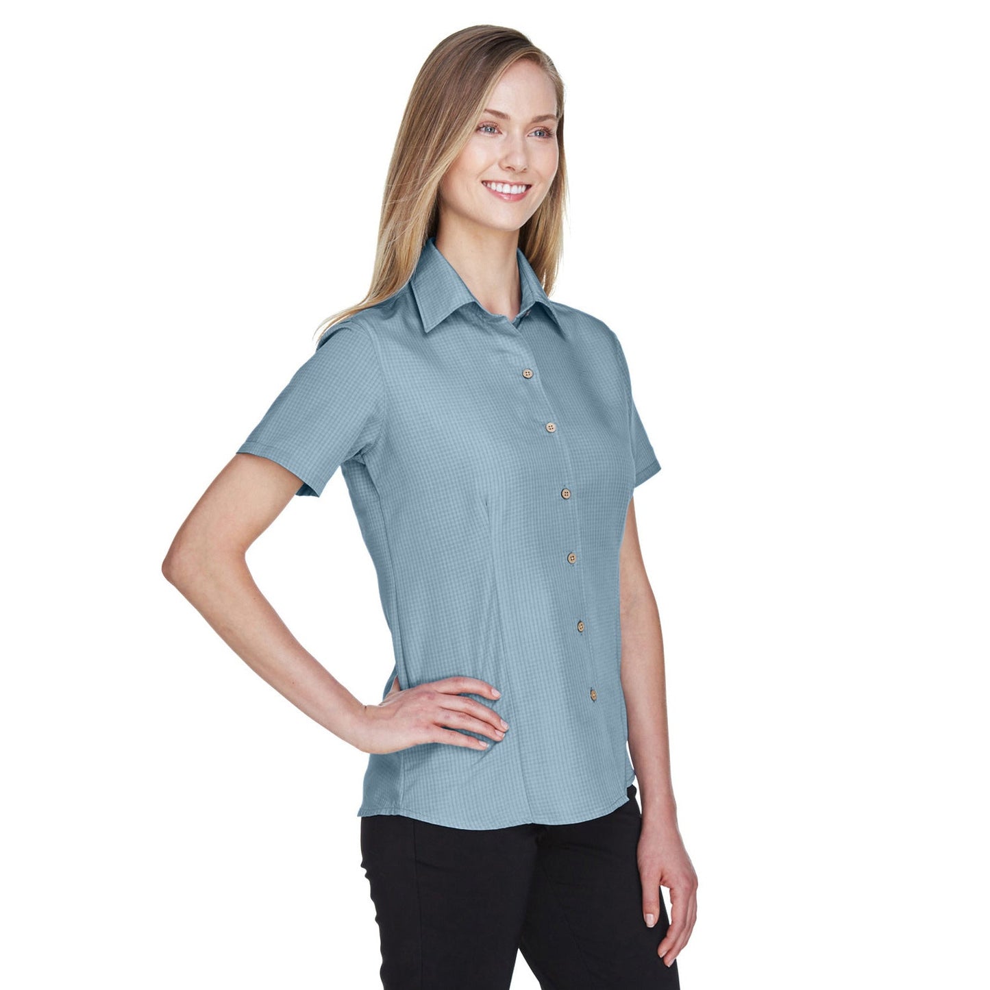 Black Textured Button Up Shirts - Harriton - Soft Fabric
