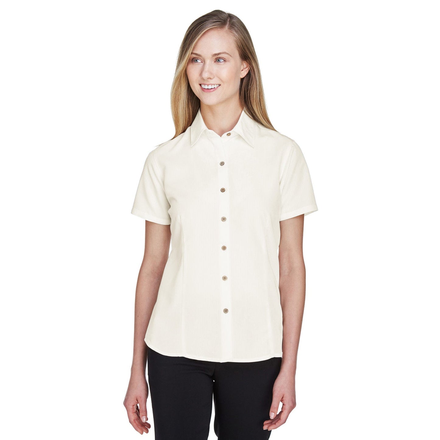 Black Textured Button Up Shirts - Harriton - Soft Fabric